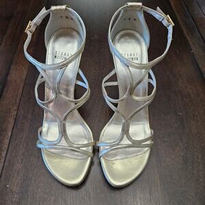 Stuart Weitzman strappy metallic heels womens 7.5 evening party wedding elegant